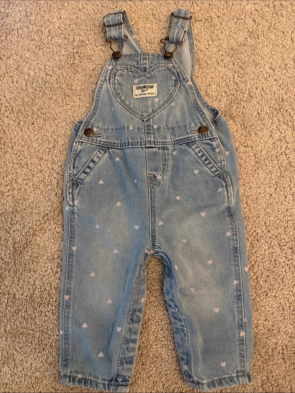 OshKosh B'gosh Light Blue Denim Overalls with Heart Print